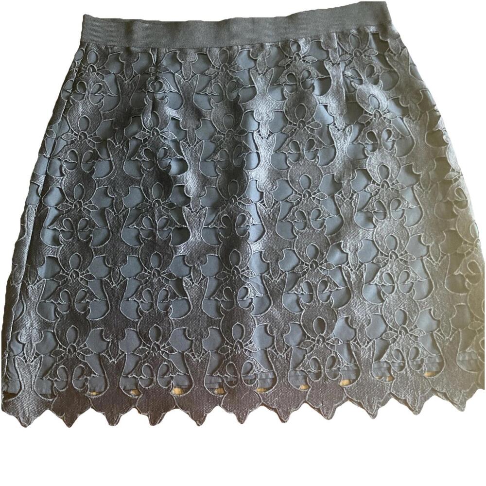Loft Eyelet‎ Lace Overlay Knee Length Navy Blue A Line Skirt - Picture 3 of 6